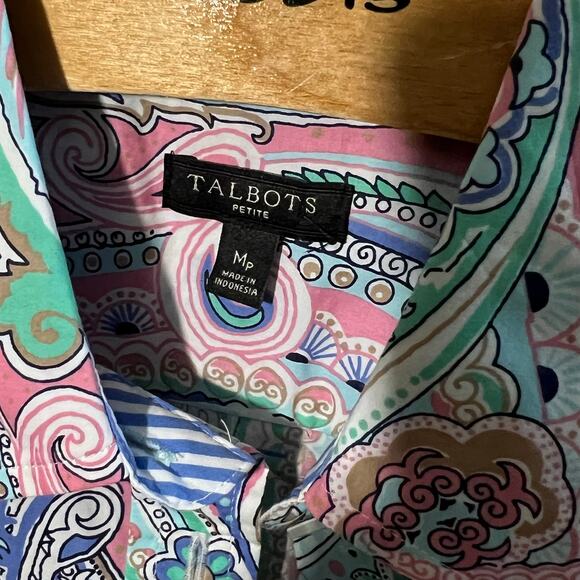 Talbots Petite Vibrant Paisley Button-Down Shirt Pink Blue Green Blouse - Picture 3 of 7